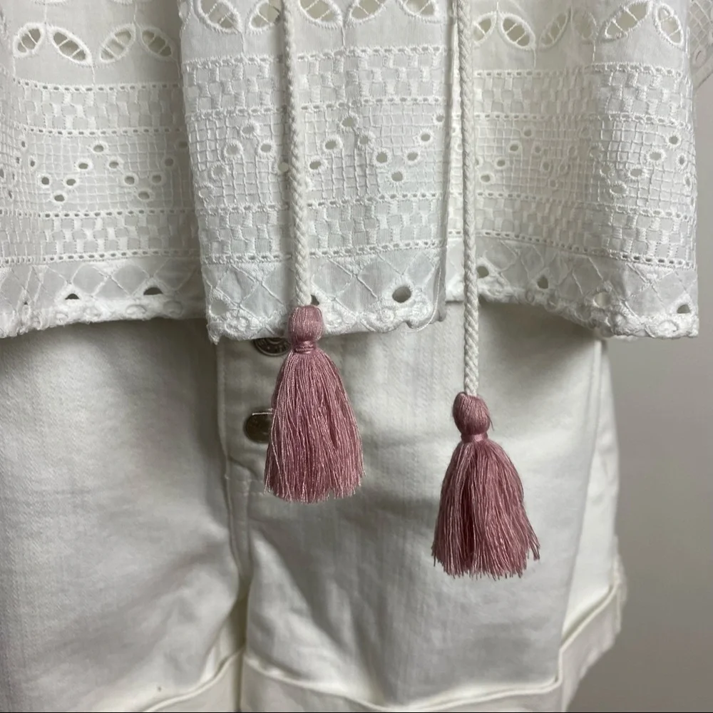 NWT REBECCA MINKOFF Caro Eyelet Ruffle Top White M - Picture 3 of 10